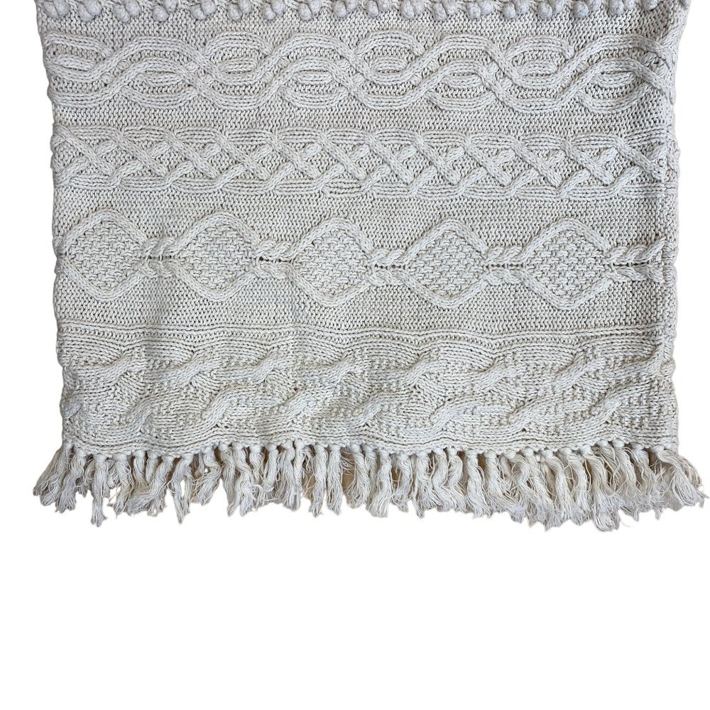Style New York Hand Cable Knit Sweater Dress Fisherman Fringe Coastal Luxe-M - Picture 5 of 10